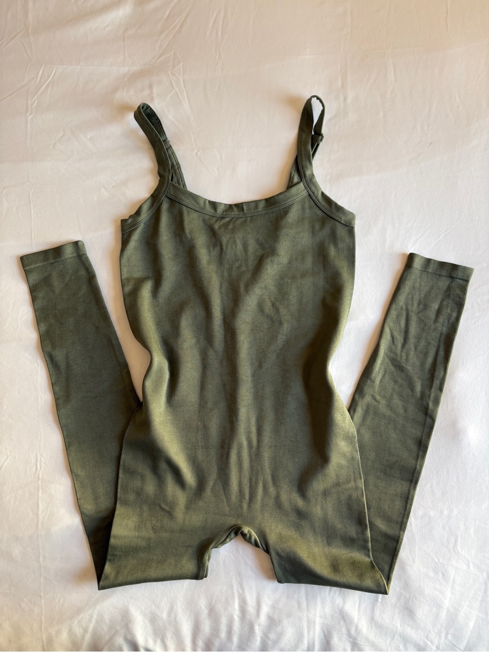 Anwnd Olive Green Ribbed Jumpsuit Coquette Indie Earthy Athleisure Bodycon